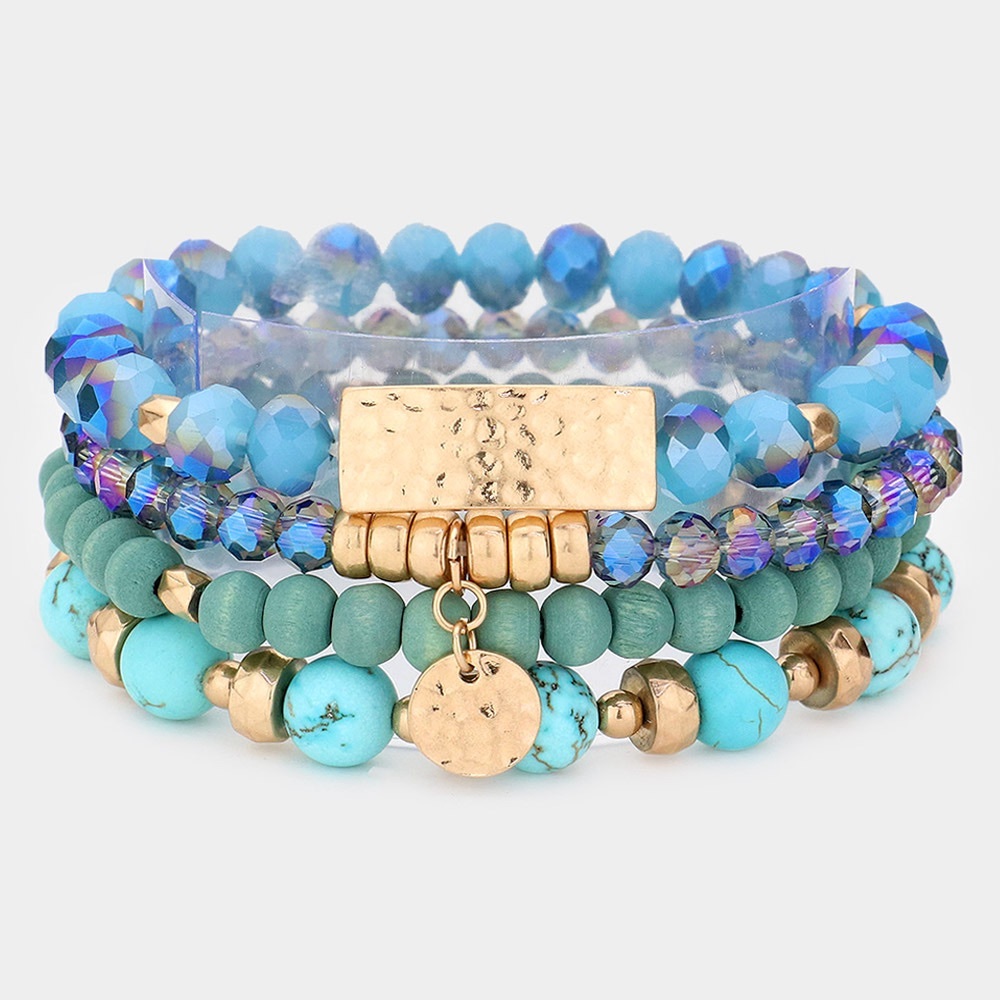 Natural stone wood stretch bracelet set